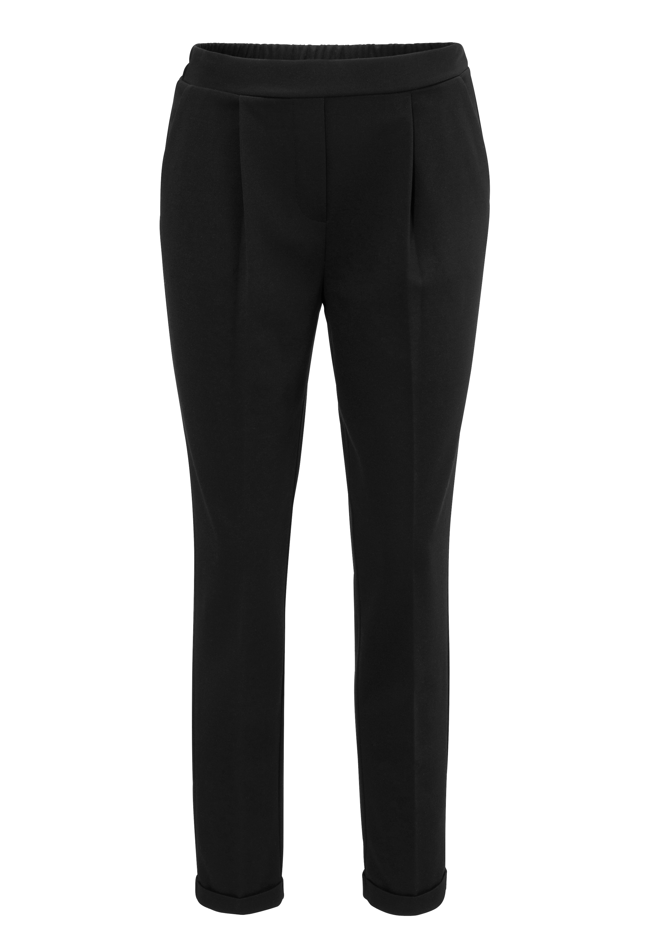 Aniston SELECTED Tapered Pleat-Front Pants in Black: front