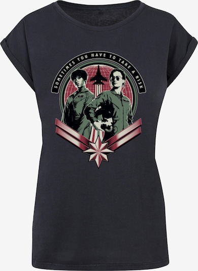 ABSOLUTE CULT T-shirt 'Captain Marvel - Take A Risk' en marine / vert foncé / rouge foncé / argent, Vue avec produit