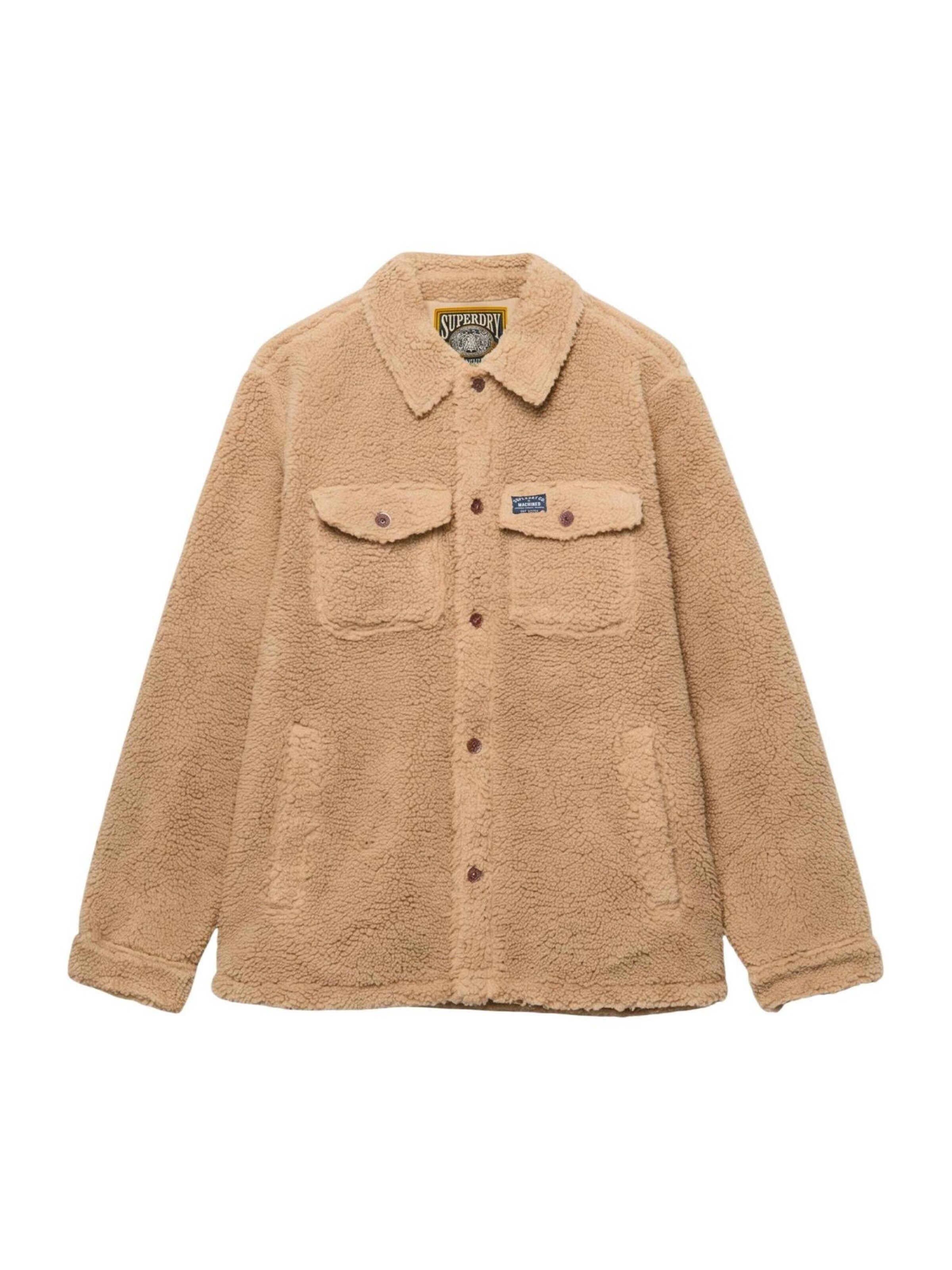 Superdry Fleece jas 'Retro Fleece Overshirt SDM4011190A' in Beige