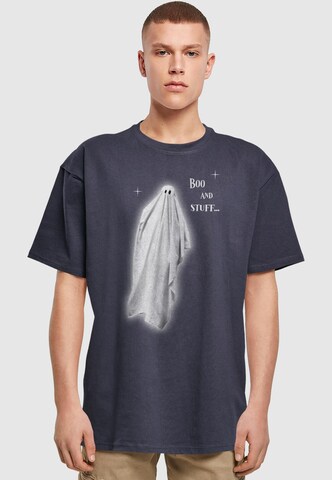 Merchcode T-Shirt 'Halloween - Boo And Stuff' in Blau: Vorderseite