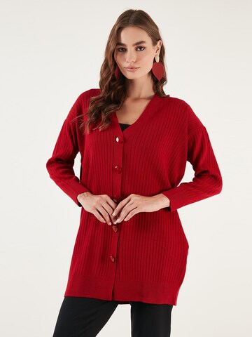 LELA Knit Cardigan in Red: front