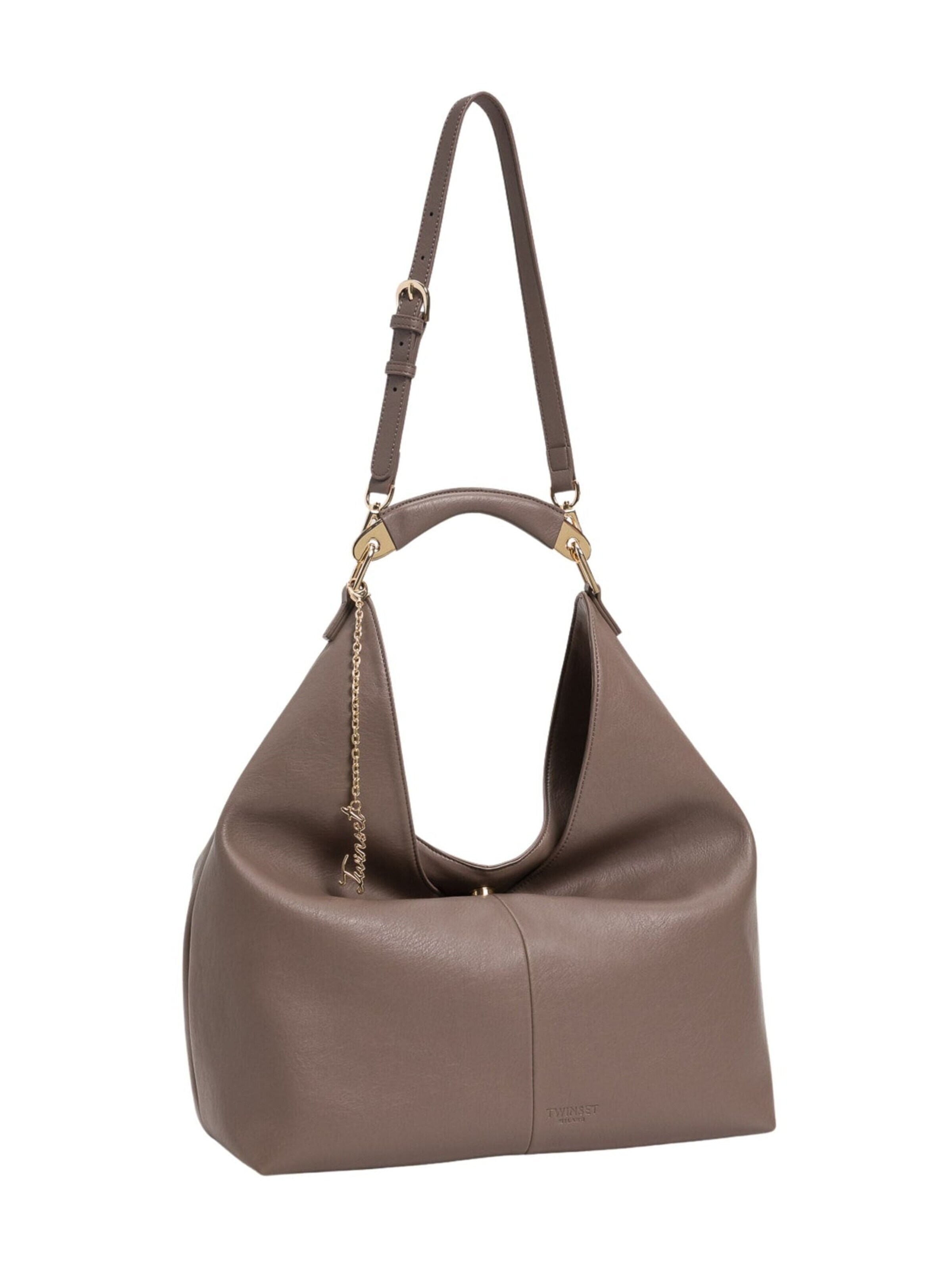 Twinset Shoulder Bag 'Brown Faux Leather Hobo Bag with Adjustable Shoulder Strap' in Grey: front