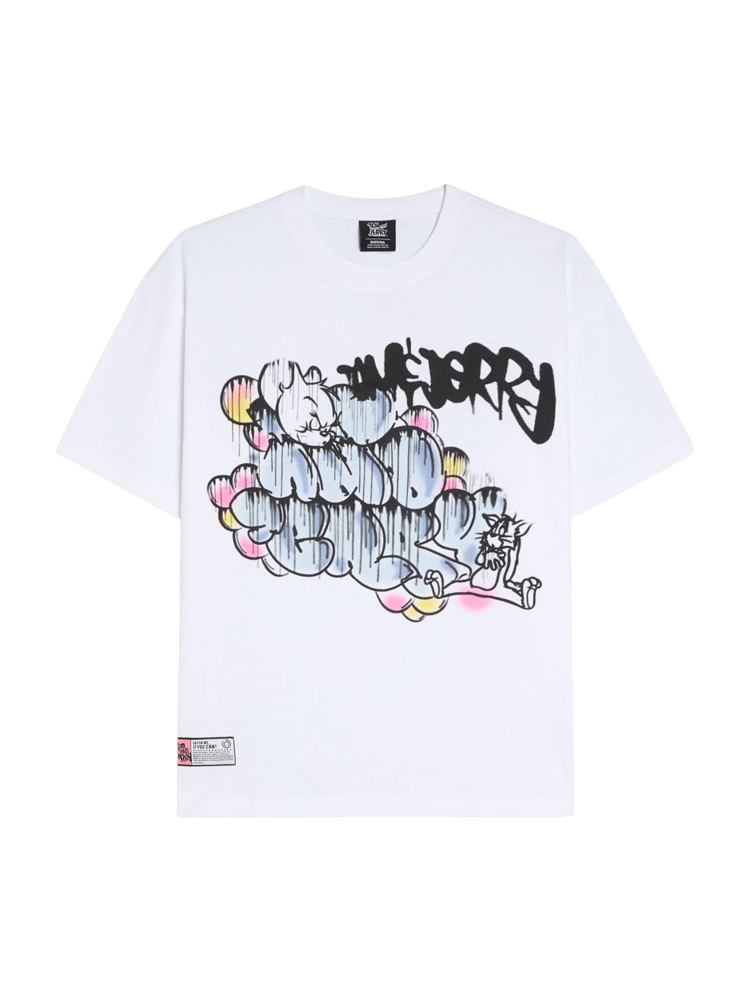 Bershka Majica 'TOM&JERRY' | bela barva: sprednja stran