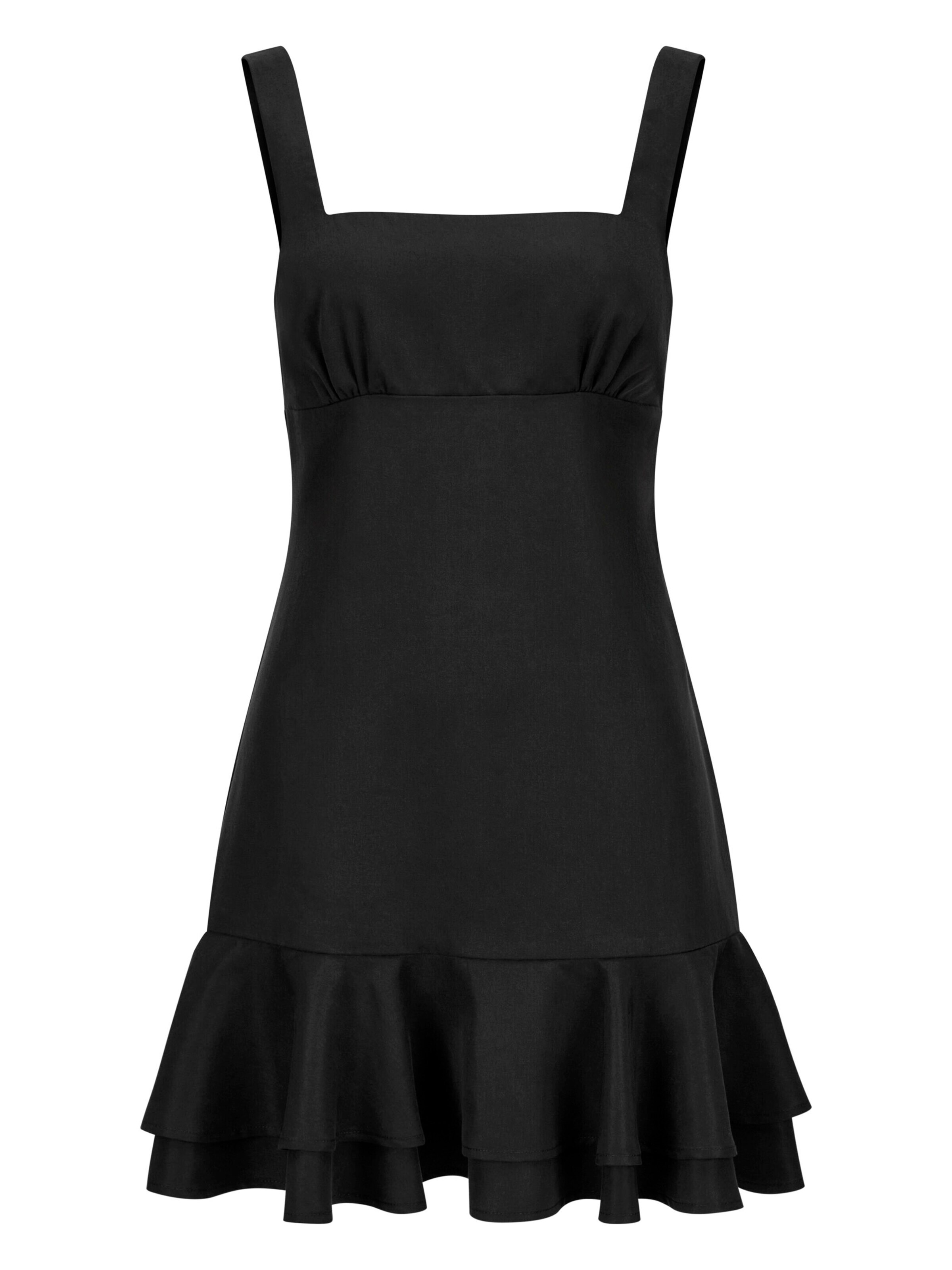 Nicowa Minikleid 'LONIWA', Model ist 1,75 cm groß trägt Größe 34 in Schwarz: Vorderseite