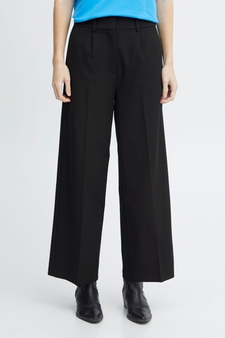 ICHI Wide leg Pleated Pants 'Ihlexi' in Black: front