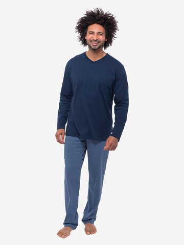Ammann Long Pajamas 'Night & Home Cotton' in Blue: front