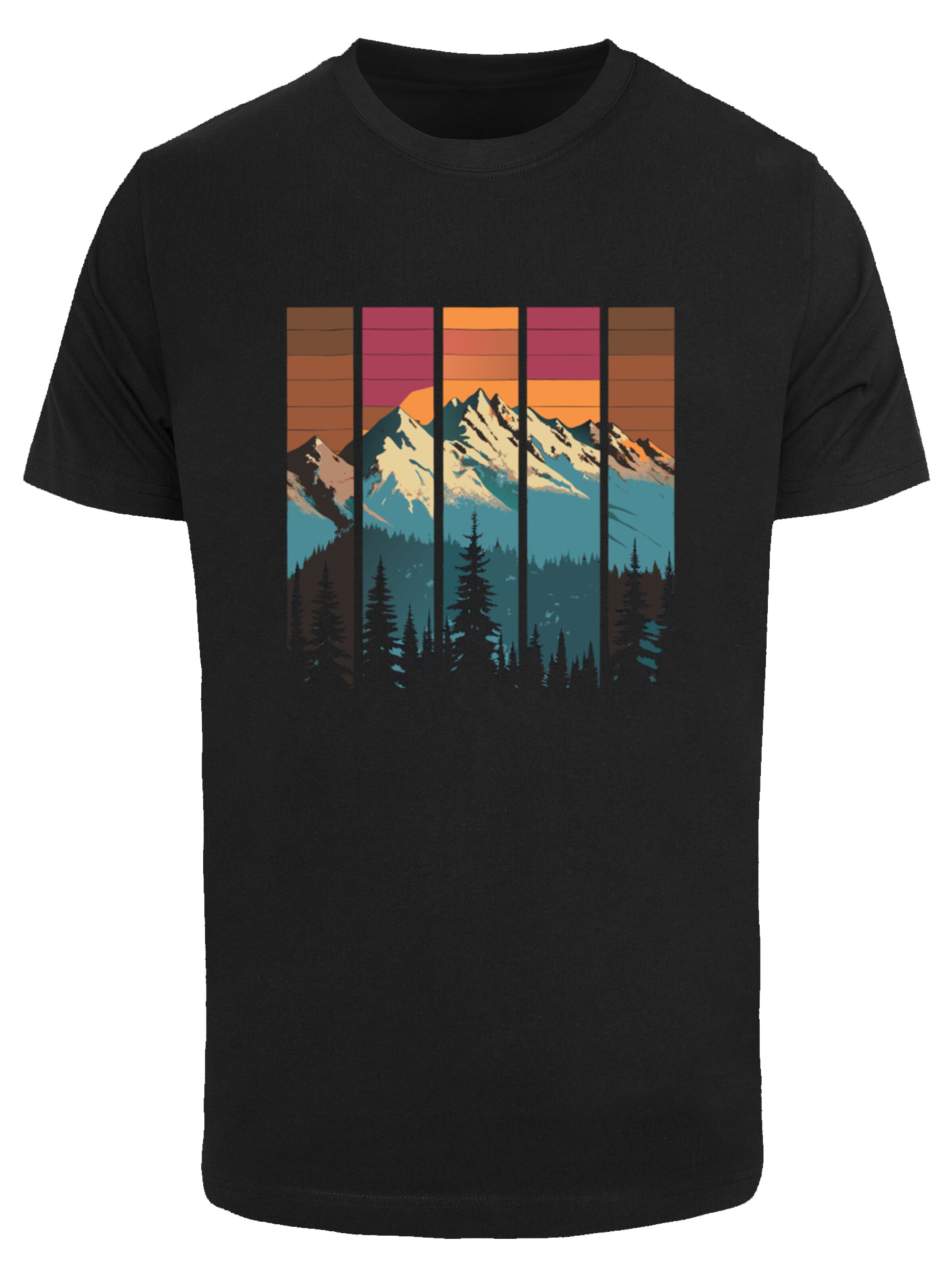 T-Shirt 'Berg Sonnenuntergang Retro' F4NT4STIC en noir : devant