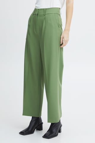 ICHI Wide leg Pleated Pants 'Lexi' in Green: front