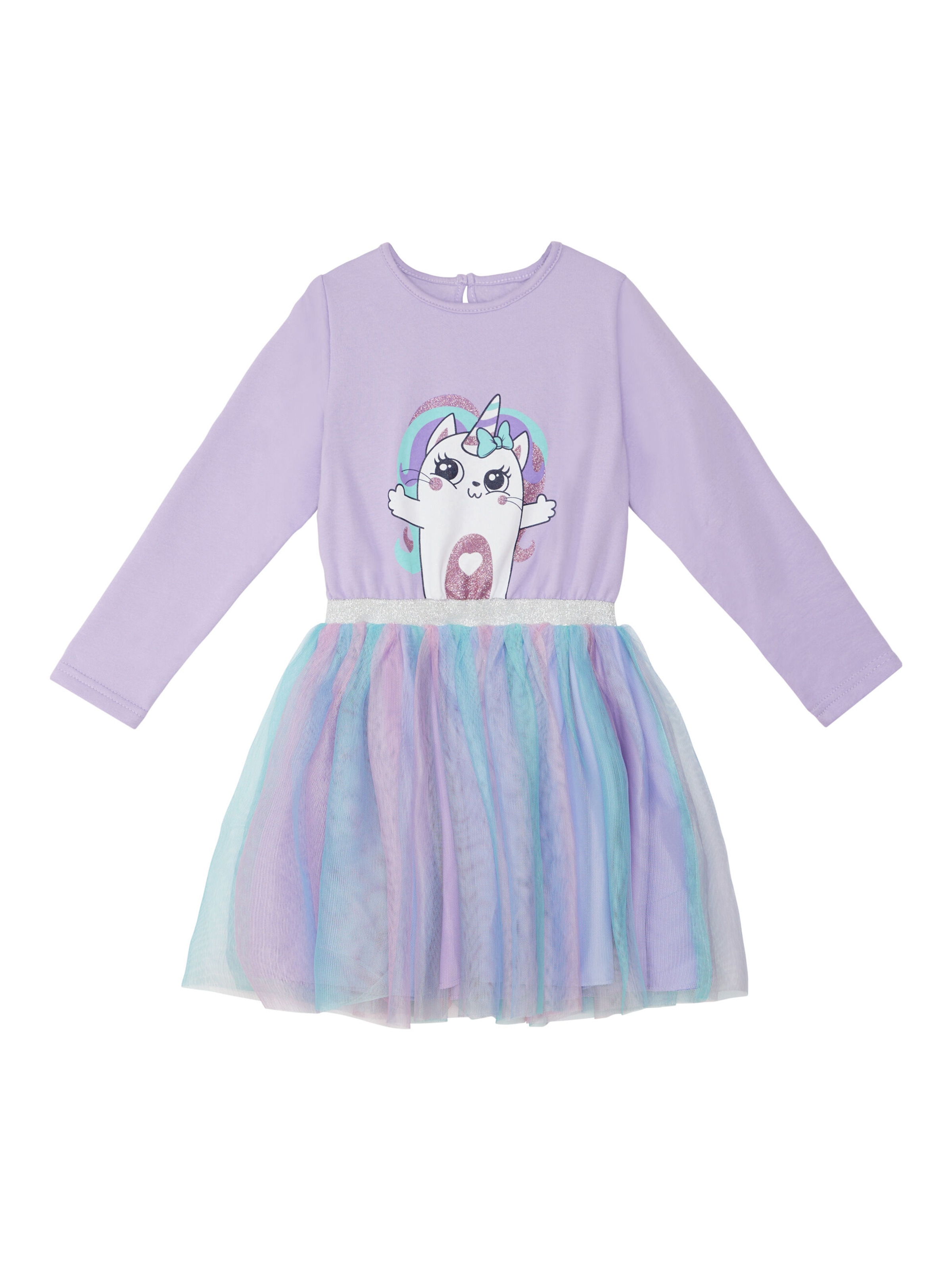 Denokids Kleid 'Rainbow Cat' in Lila: Vorderseite