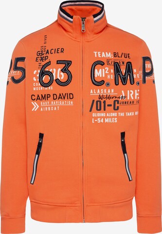 CAMP DAVID Zip-Up Hoodie 'Alaska Ice Tour' in Orange: front