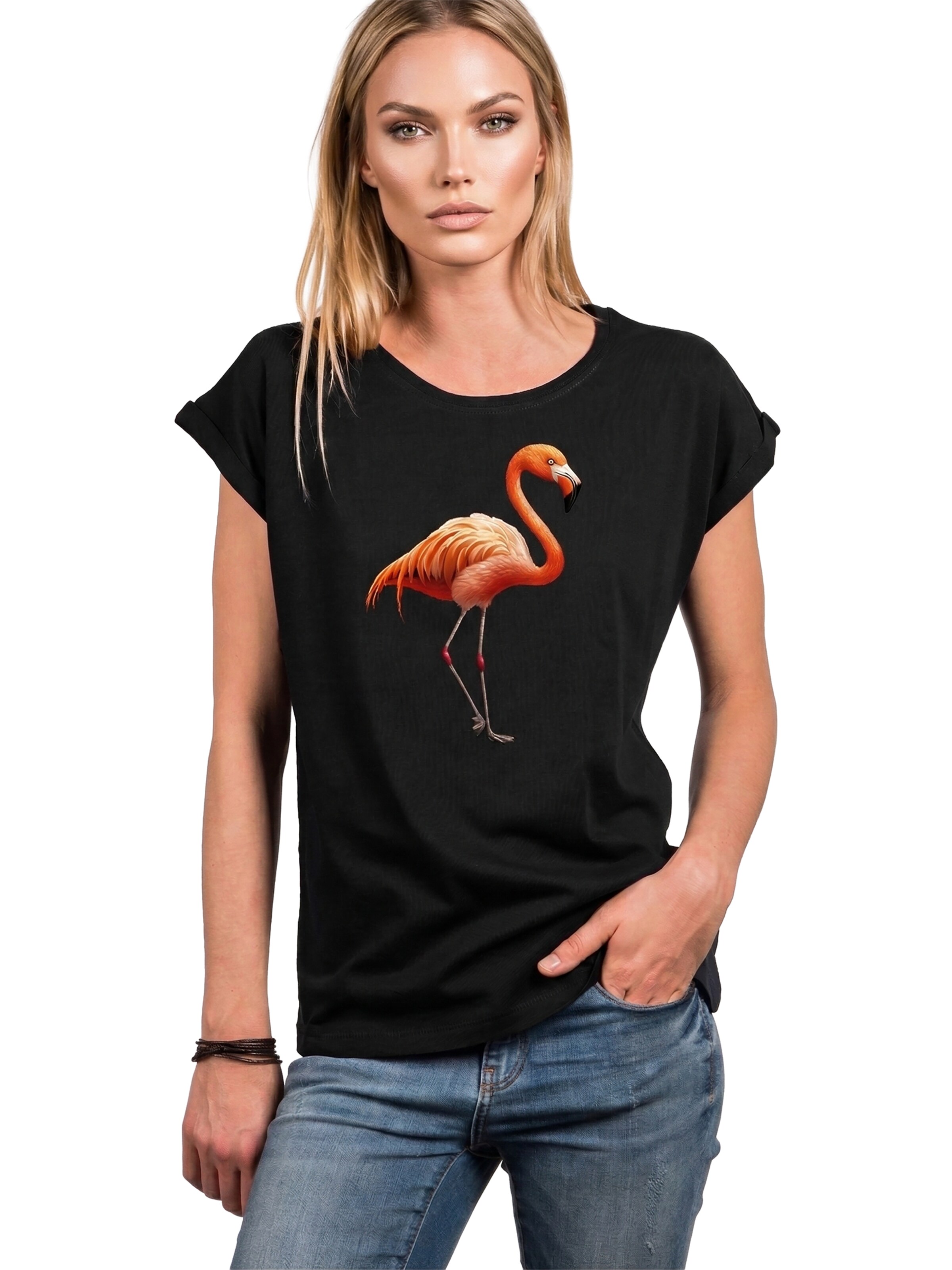 MAKAYA Shirt 'Flamingo' in Black: front