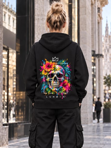 LUNØIR Studio Mikina 'Tropical Riot – Bloom Skull' – černá
