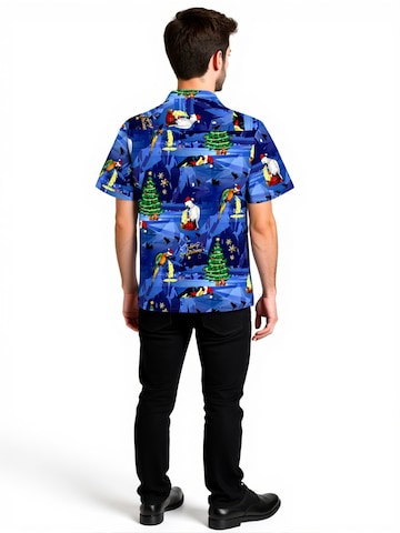 Hawaiihemdshop.de - Regular Fit Camisa 'Hawaiihemd Christmas Parrots' em azul