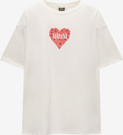 Pull&Bear T-Shirt 'NIRVANA' in greige / blutrot / melone / weiß, Produktansicht