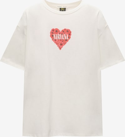 Pull&Bear T-shirt 'NIRVANA' i greige / blodröd / melon / vit, Produktvy