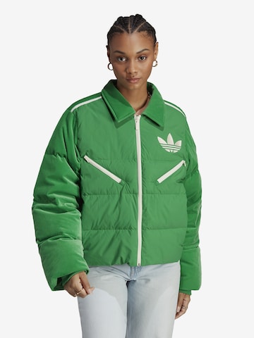 ADIDAS ORIGINALS Winter jacket 'Adicolor 70S Velvet ' in Green: front