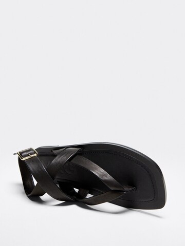 MANGO T-Bar Sandals 'Empty' in Black