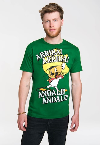 LOGOSHIRT Tričko 'Looney Tunes Arriba! Andale!' – zelená: přední strana