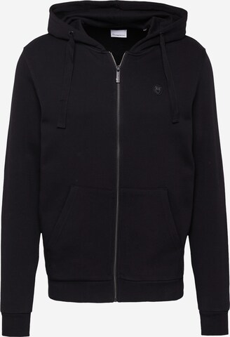KnowledgeCotton Apparel Zip-Up Hoodie in Black: front