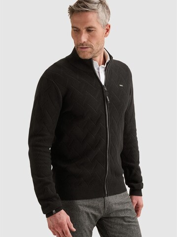 VANGUARD Knit cardigan 'Bonded cotton cardigan with allover textured pattern' in Black