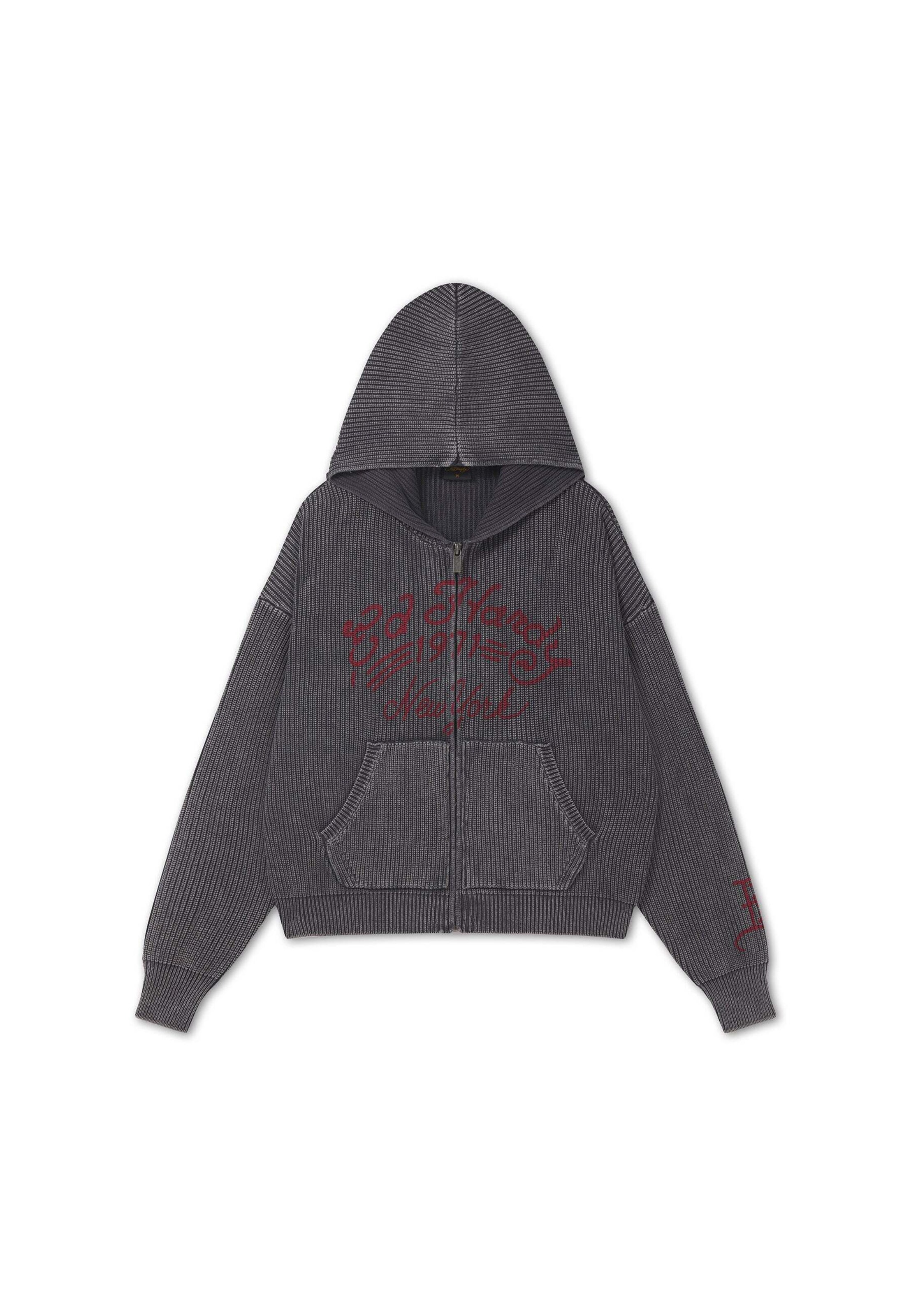 Ed Hardy Strickjacke 'Soaring Dragon' in Grau: Vorderseite