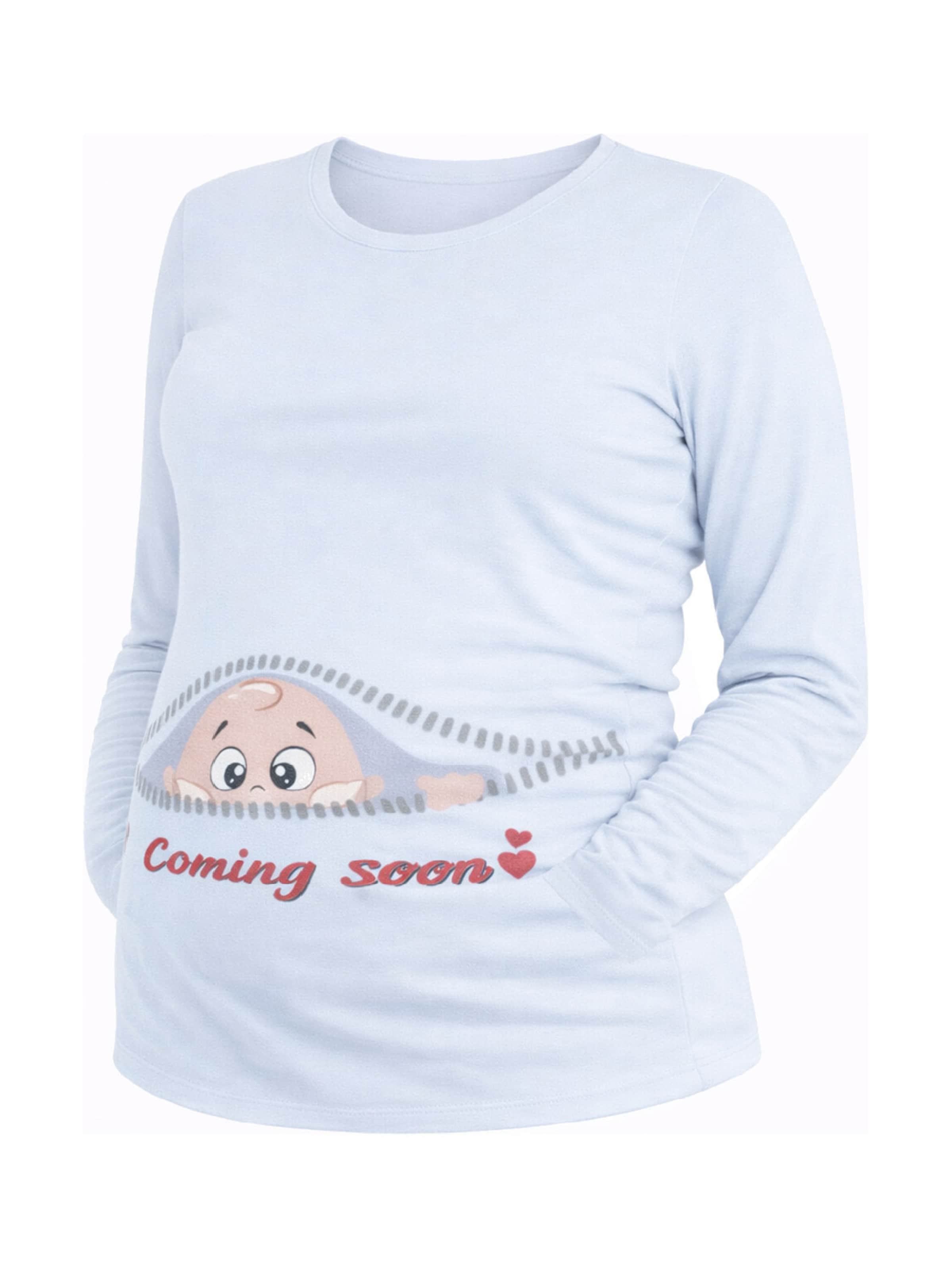 M.M.C. Shirt 'Coming Soon Umstandslangarmshirt' in White: front
