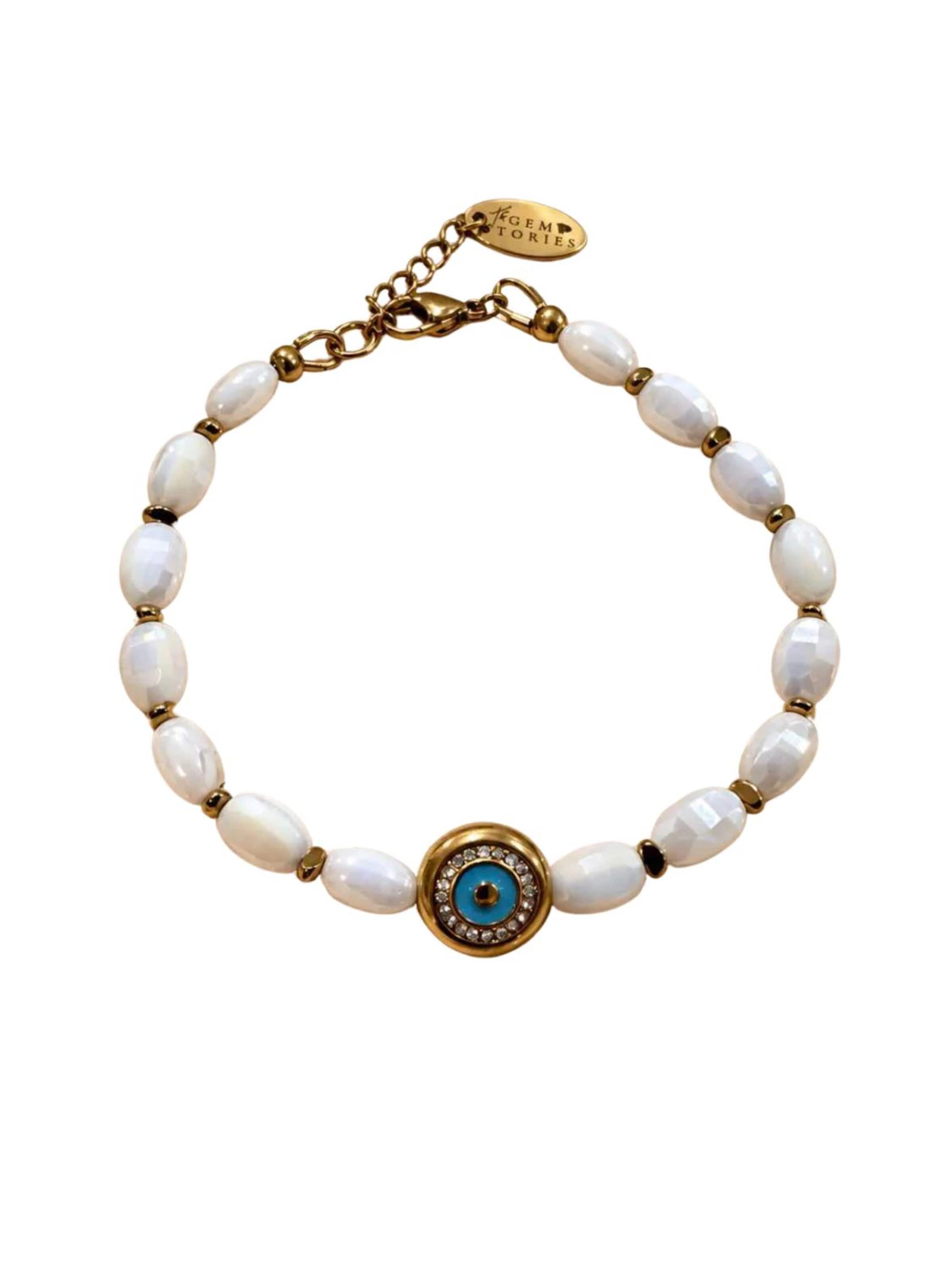 THE GEM STORIES JEWELRY Armband 'White Crystal Evil Eye Bracelet'‌‌‌‌‌‌‌‌‌ in Weiß: Vorderseite