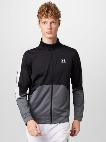 UNDER ARMOUR - Casaco de treino em moletão em preto: frente