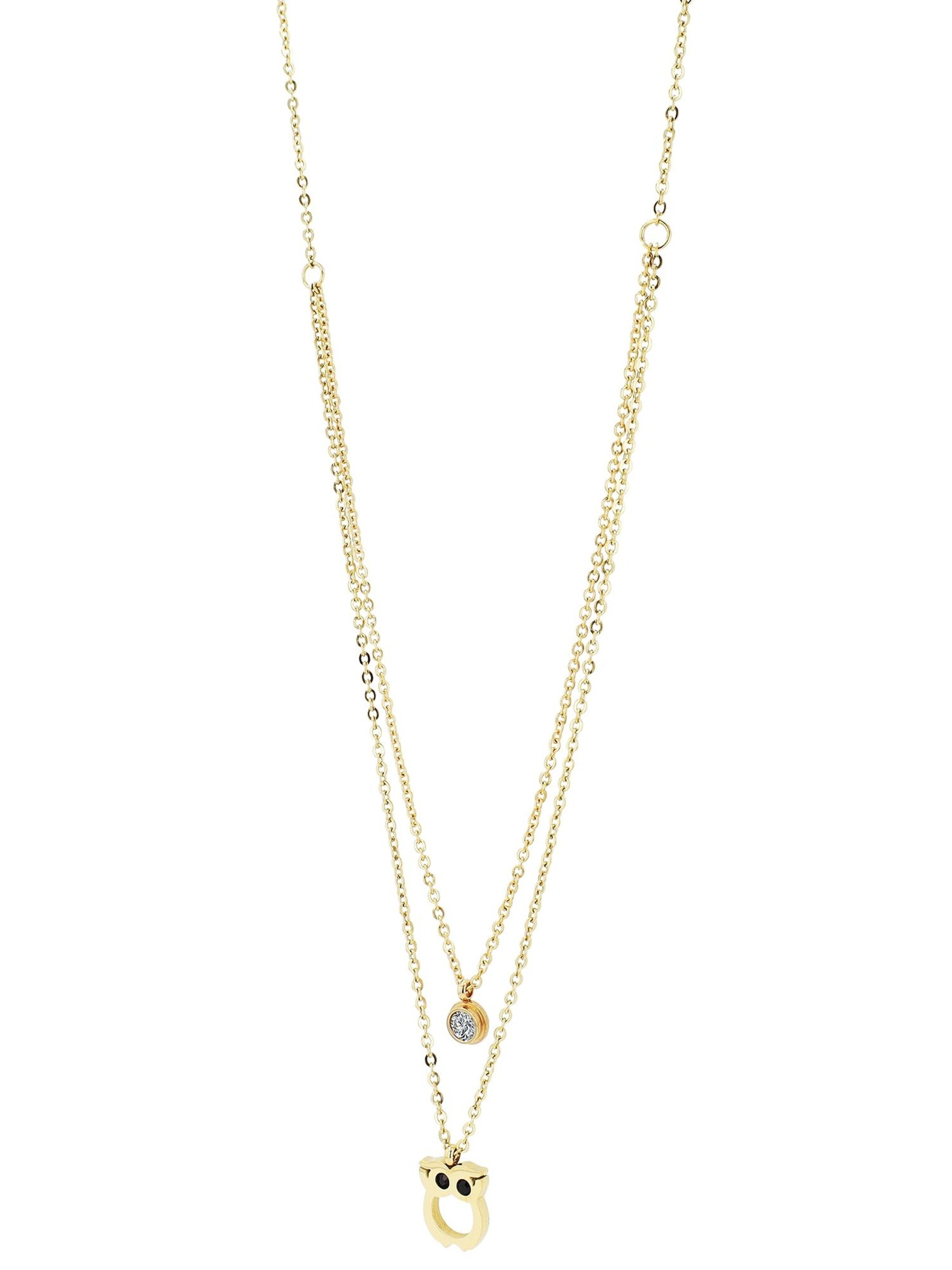 Akzent Jewelry Set 'aus Edelstahl mit Layering-Kette und Eulenmotiv' in Gold