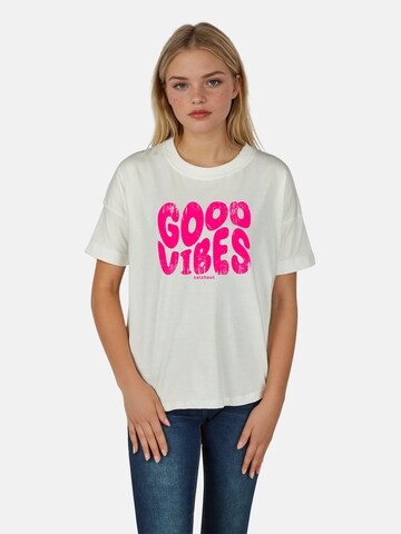 salzhaut Shirt 'LEEV - GOOD VIBES in Weiß: Vorderseite