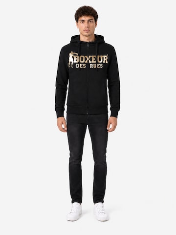 Boxeur des Rues Sweatshirt 'Herren Hoodie Fitted Boxeur des Rues mit Reißverschluss und Kapuze, Schwarz, Goldenes Logo, Baumwolle' in Zwart
