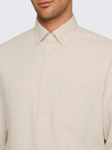 TOM TAILOR DENIM Comfort fit Button Up Shirt in Beige