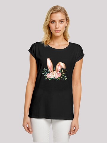 T-shirt 'Blumen Osterhasen Ohren Dekor' F4NT4STIC en noir : devant