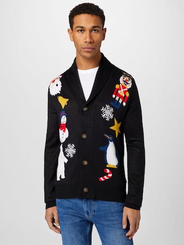 Lindbergh Knit Cardigan 'Xmas' in Black: front