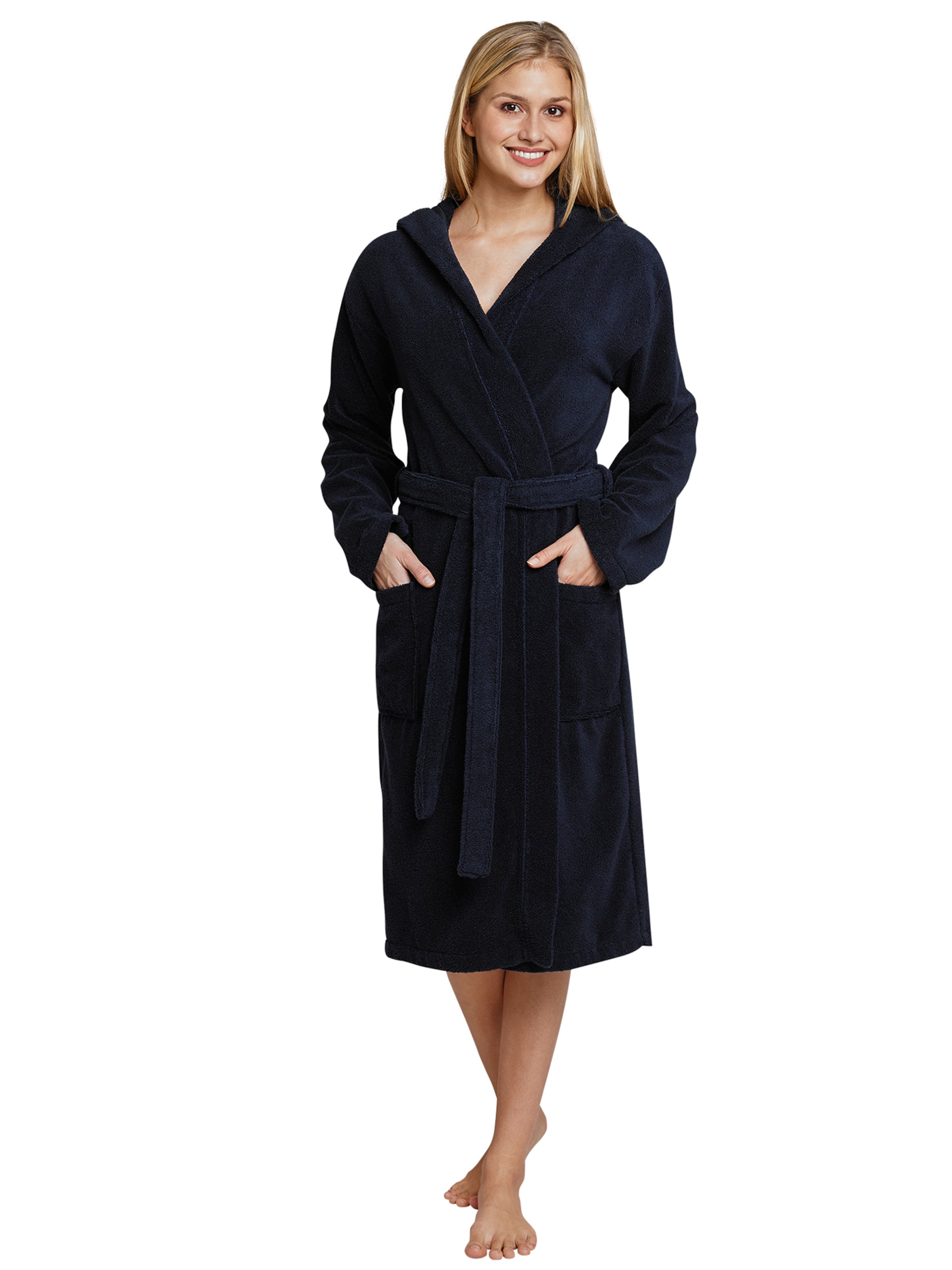 SCHIESSER Long Bathrobe ' Essentials ' in Blue: front