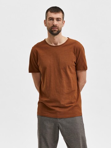 T-Shirt 'Morgan' SELECTED HOMME en marron : devant