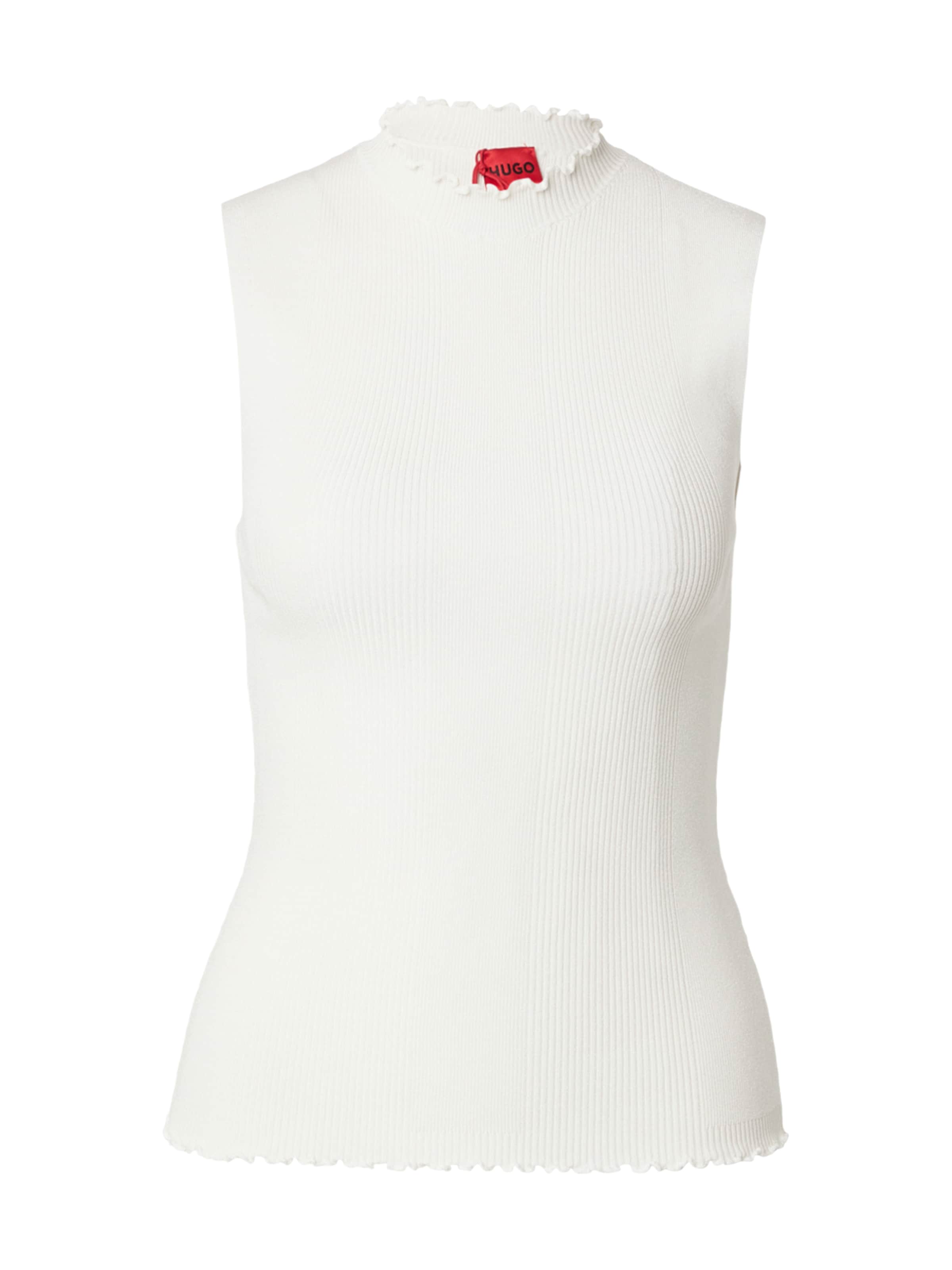 HUGO Kootud topp 'Swilk', värv valge: eest vaates