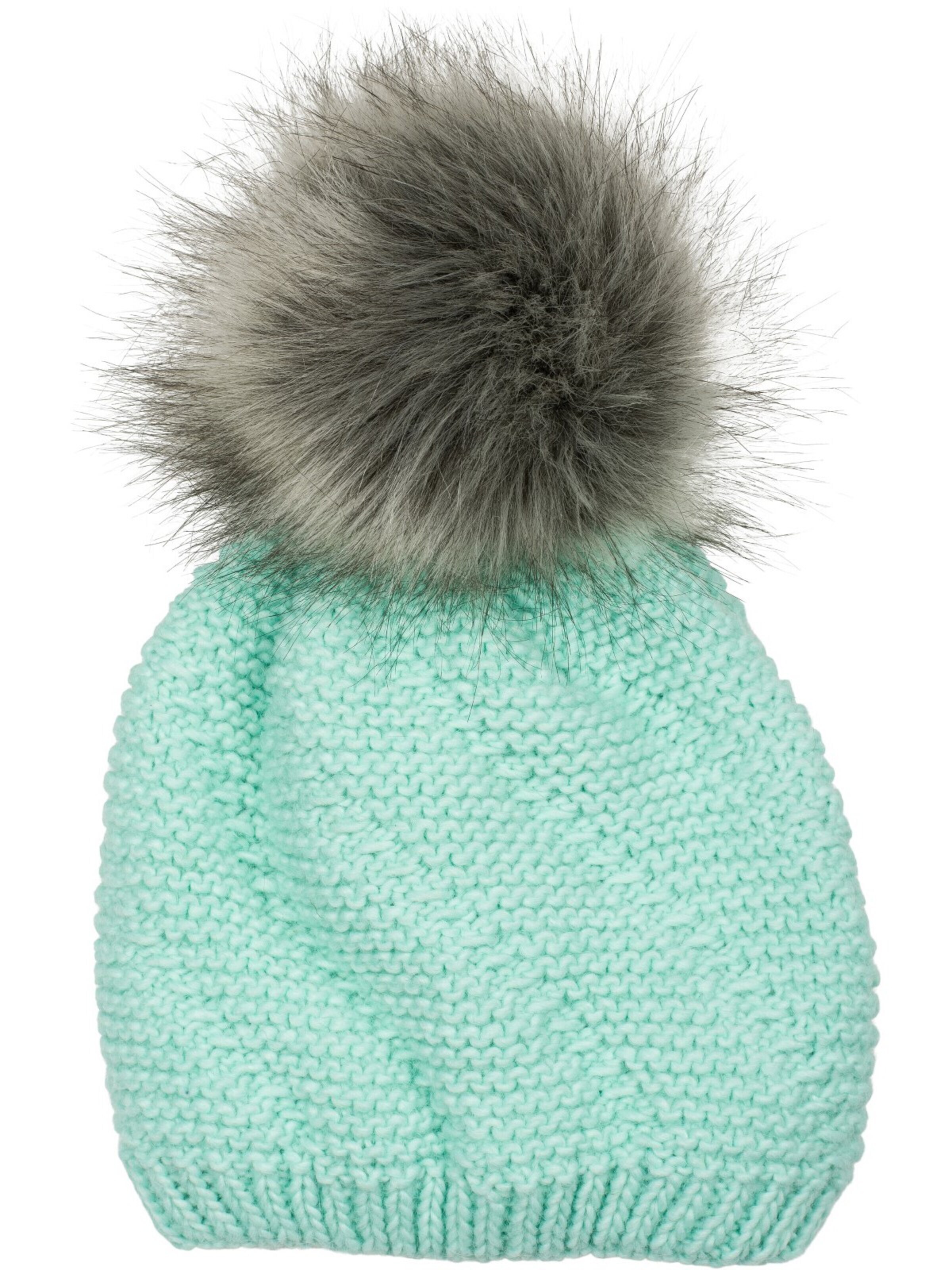 styleBREAKER Mütze 'Einfarbige Strick Bommelmütze mit Thermo-Fleece'‌‌‌‌ in Blau: Vorderseite