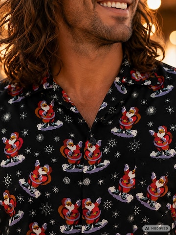 Regular fit Camicia 'Christmas Snow Santa' di King Kameha in nero
