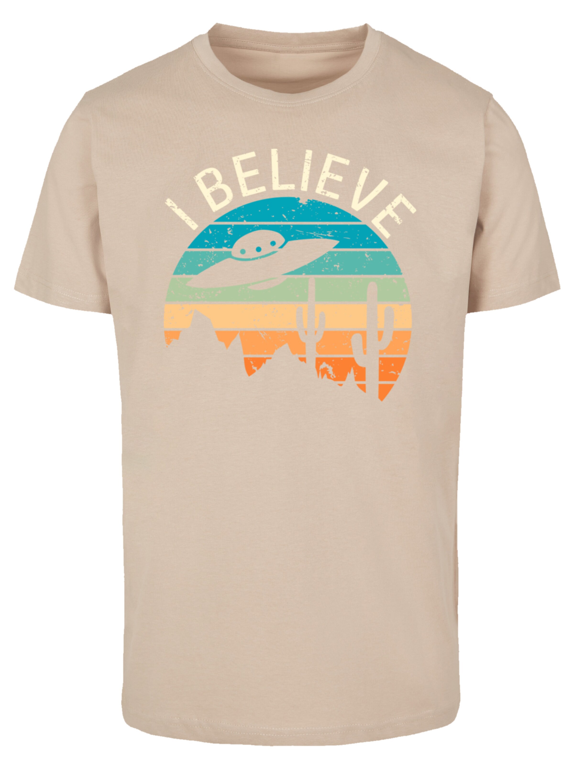 T-Shirt 'I Believe UFO Alien Sonnenuntergang' F4NT4STIC en beige : devant