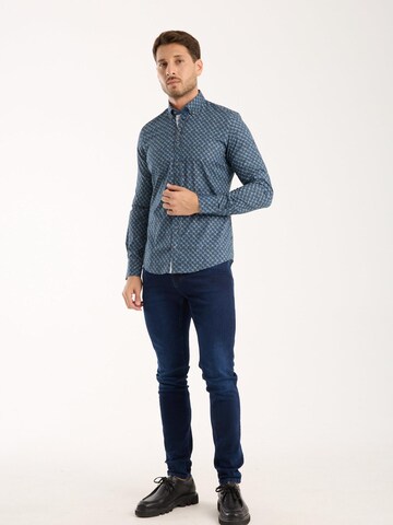Coupe slim Chemise business 'Donatello Poplin Stretch Man Shirt Blue Light Blue' 7Camicie en bleu