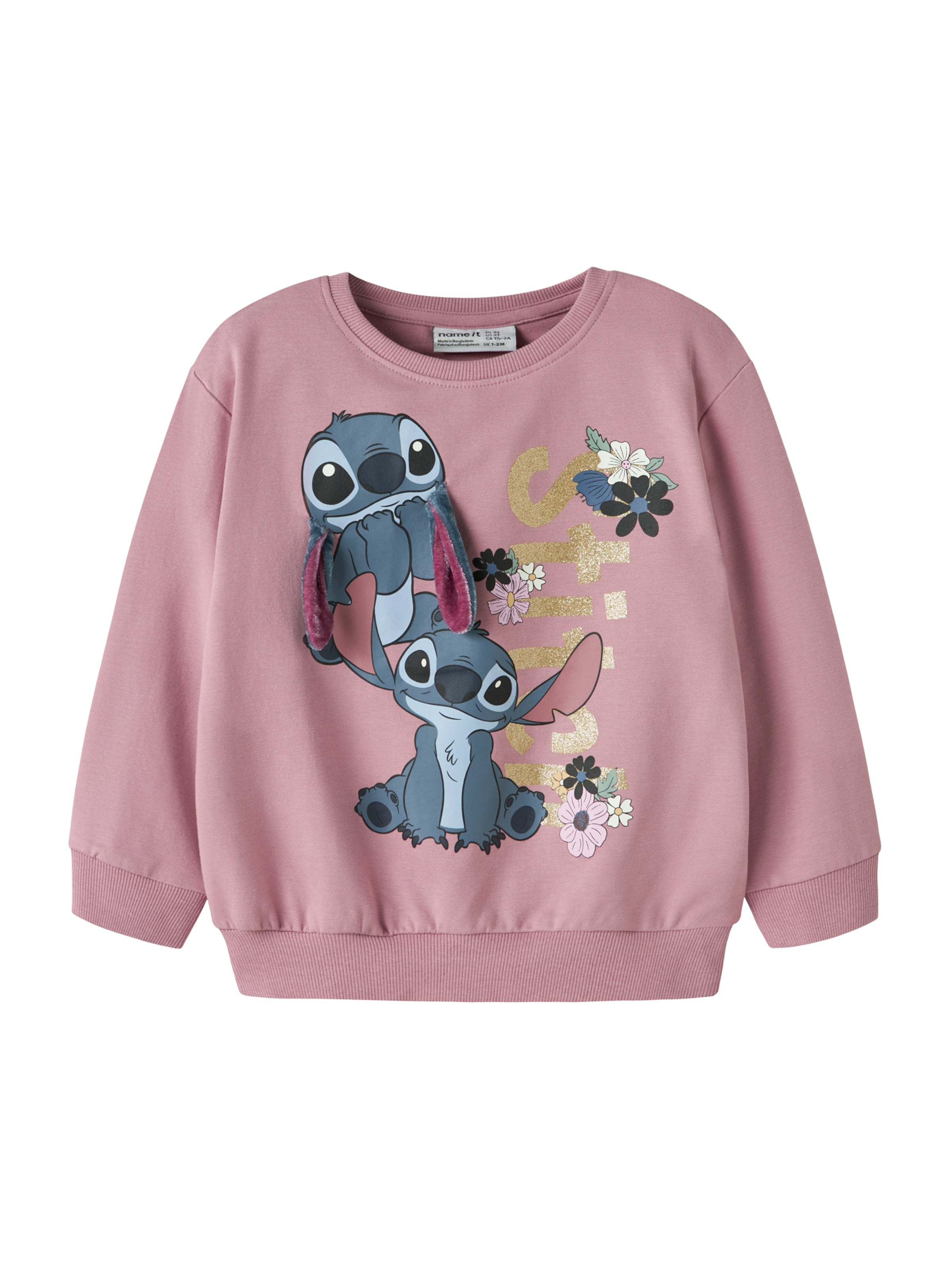 NAME IT Sweatshirt 'NMFJINNY STITCH' i lila: framsida