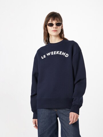 Les Petits Basics Sweatshirt 'Le weekend' in Blauw: voorkant