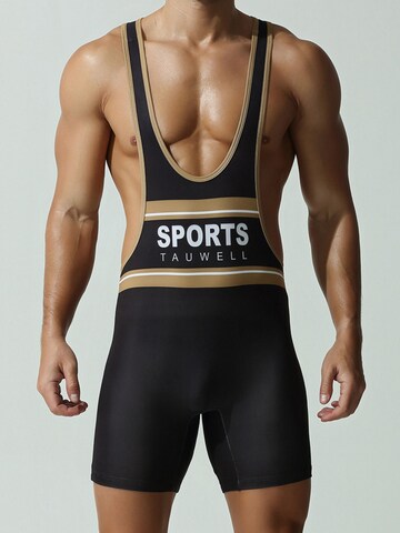 TAUWELL Athletic Underwear 'Fitness Wrestling Singlet Bodysuit' in Black: front