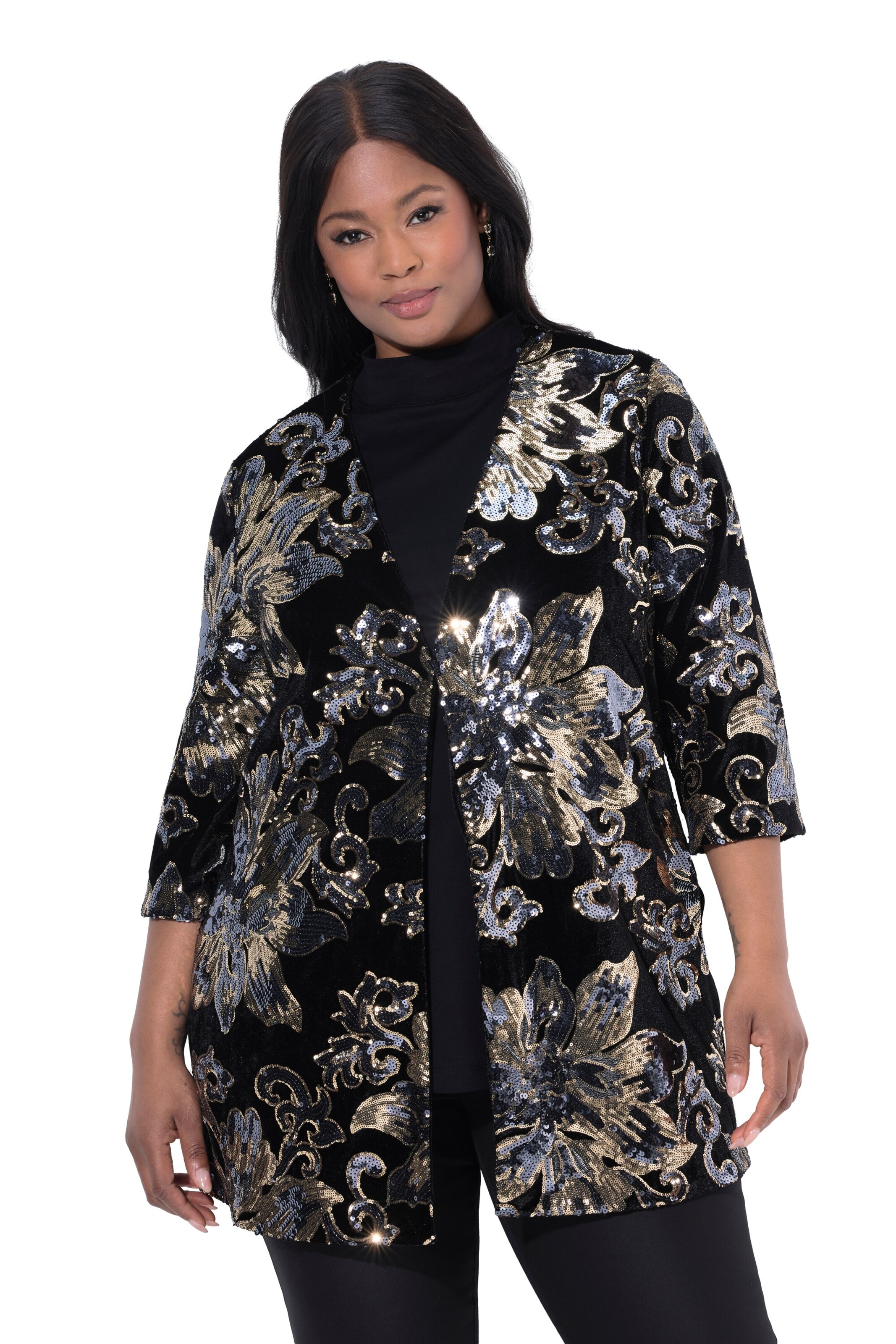 Ulla Popken Between-season jacket in Black: front