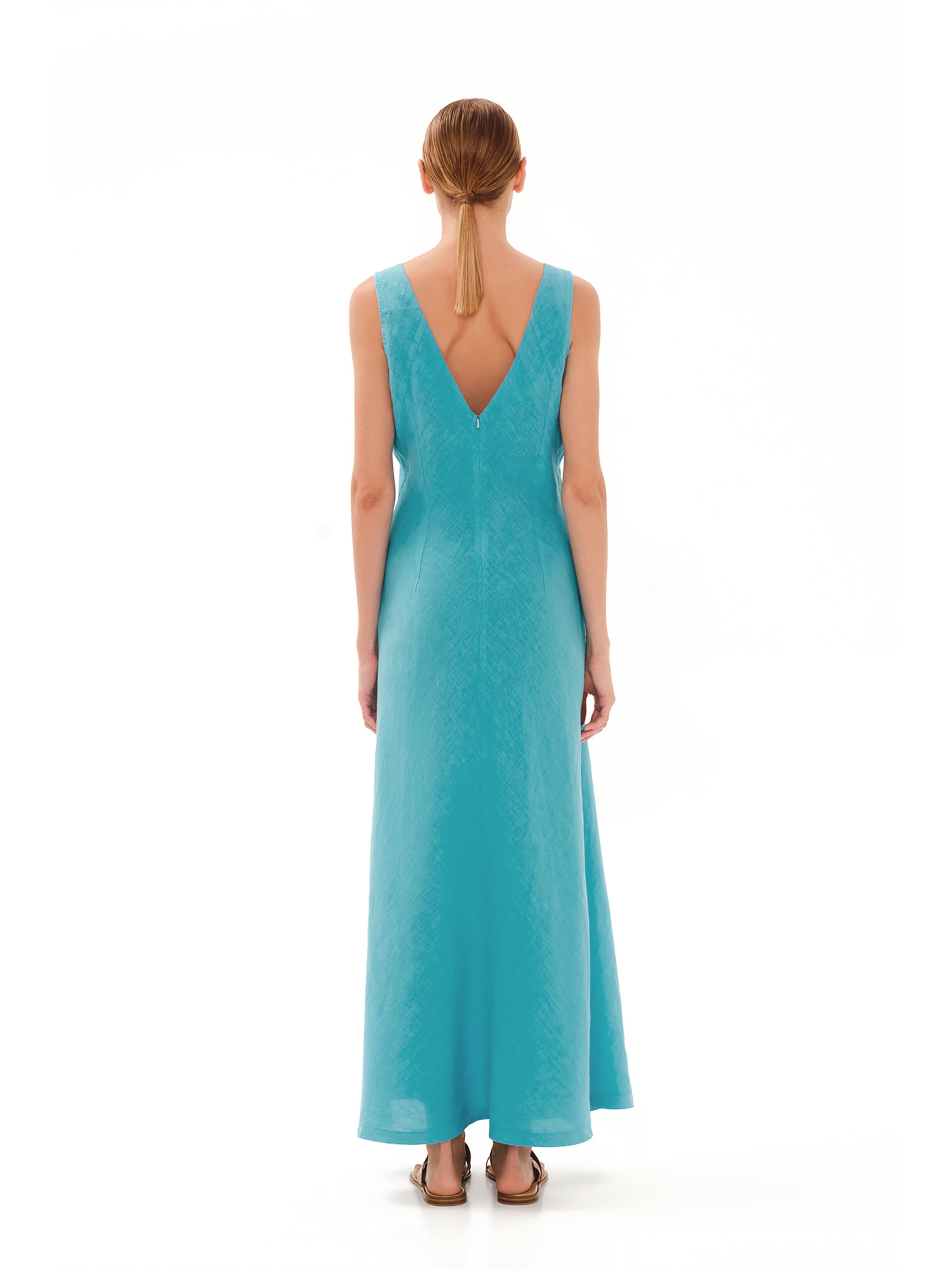 Abito 'Maxi Linen Dress with V Neck' di Haris Cotton in blu