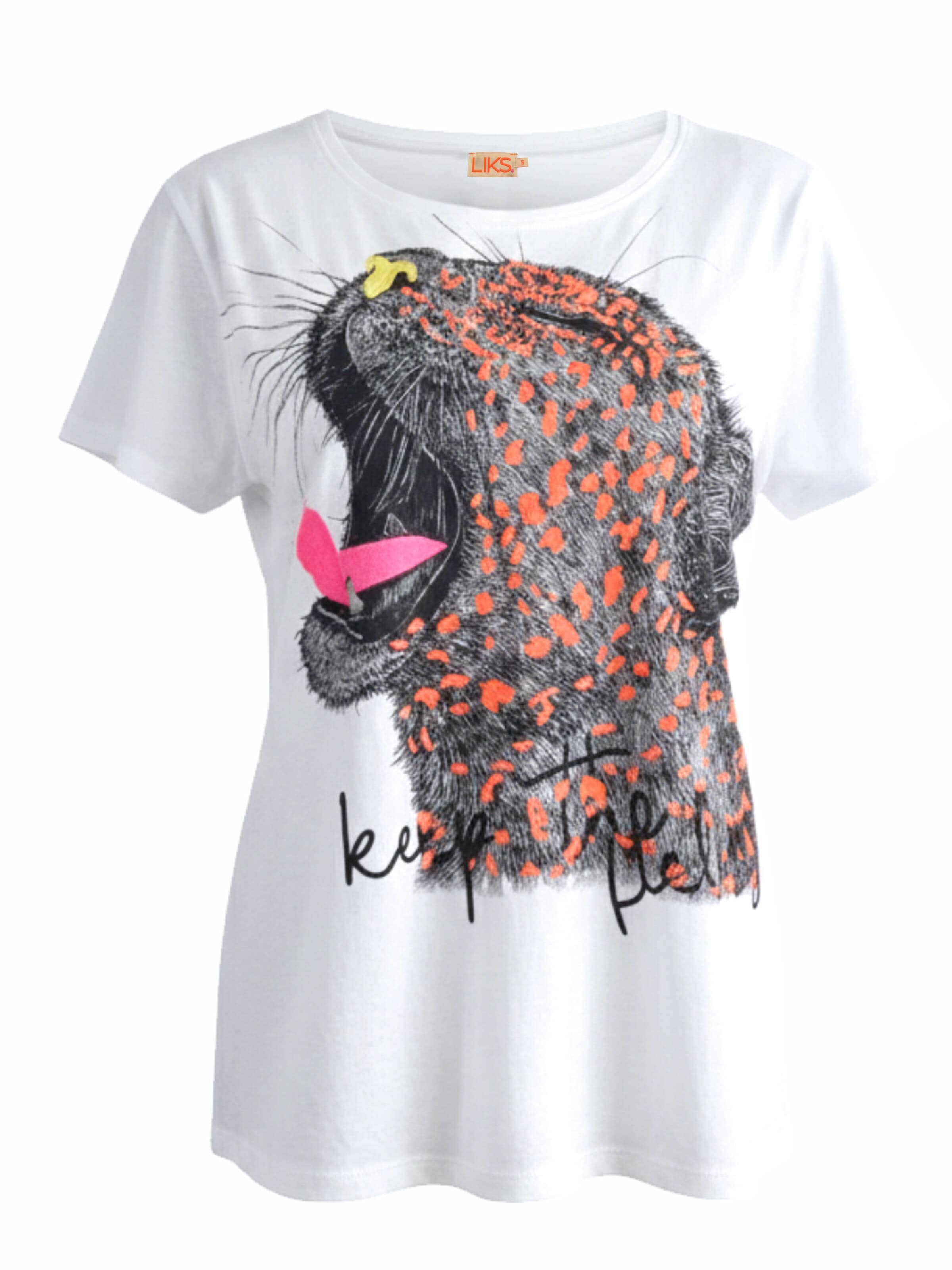LIKS. Munich Shirt 'Tshirt mit Stickerei Keep the Feeling Gepard - PamelaC' in White: front