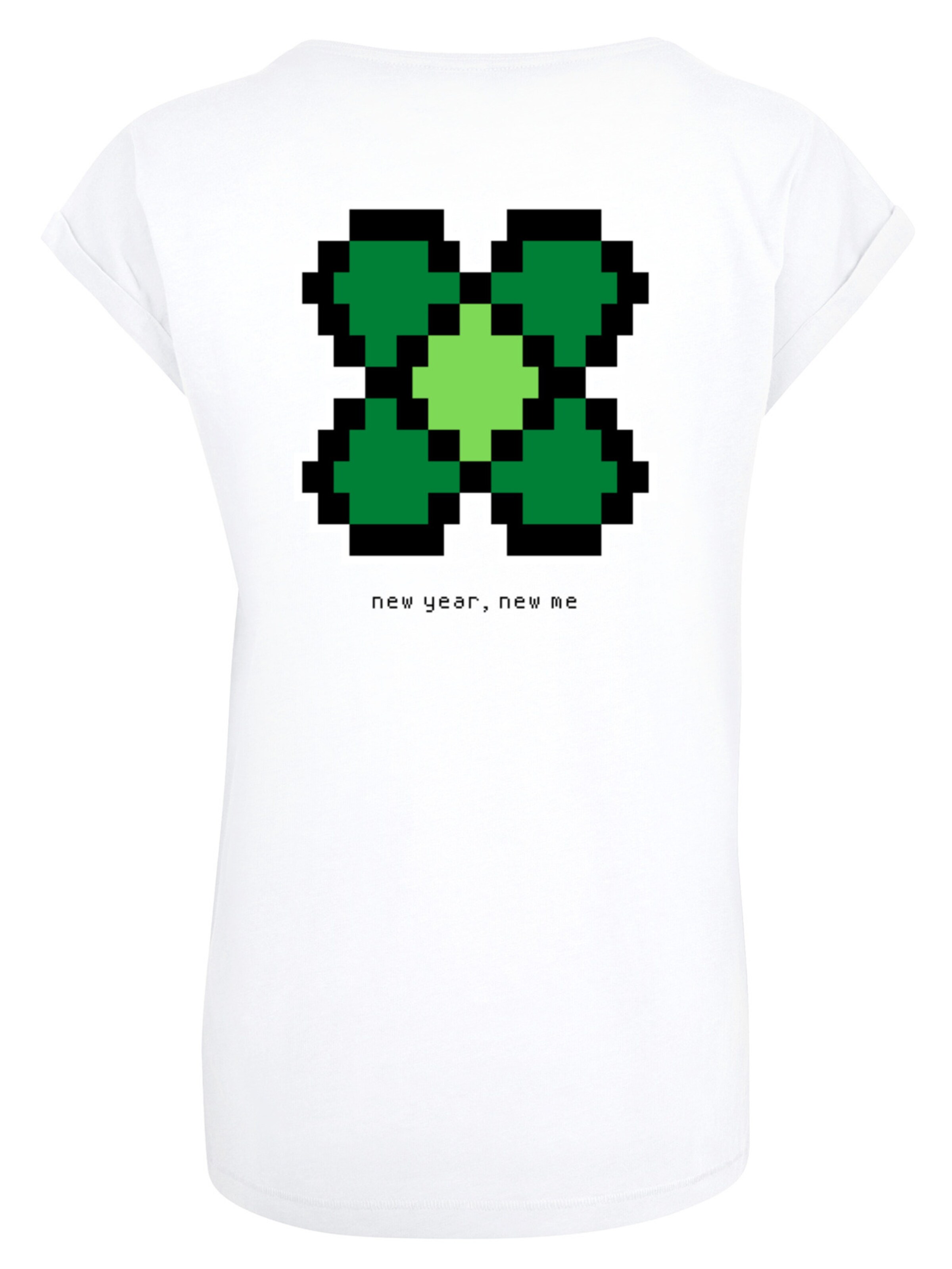 F4NT4STIC Shirt 'Silvester Happy New Year Pixel Kleeblatt' in Wit