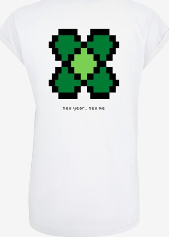 T-shirt 'Silvester Happy New Year Pixel Kleeblatt' F4NT4STIC en blanc