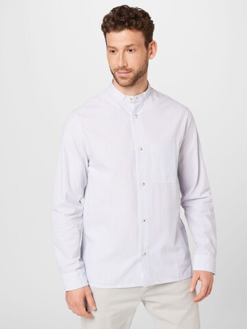 Rotholz Comfort fit Button Up Shirt 'Mandarin' in Blue: front